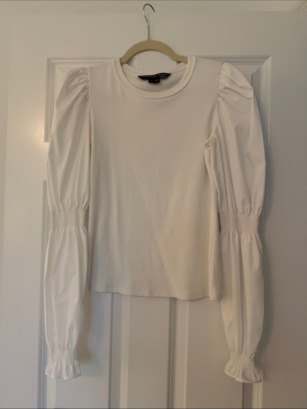 Veronica Beard Ivory Puff-Sleeve Long Sleeve Top